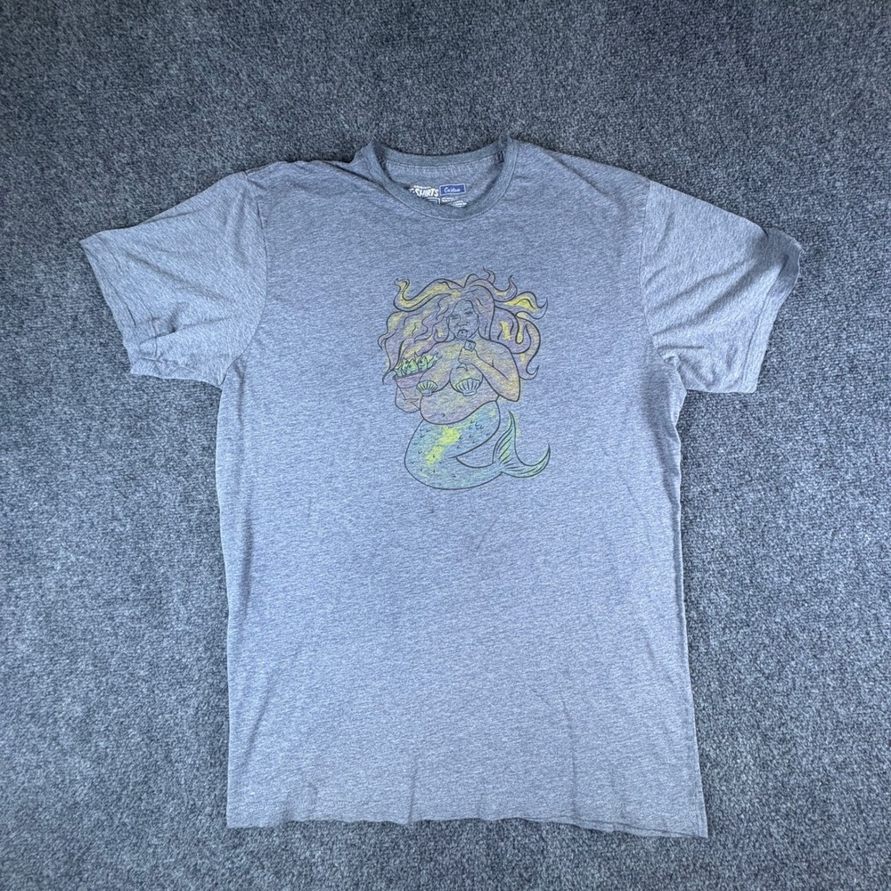Vans Custom Mens XL Grey Mermaid Graphic T-Shirt Short Sleeve Crewneck 4348